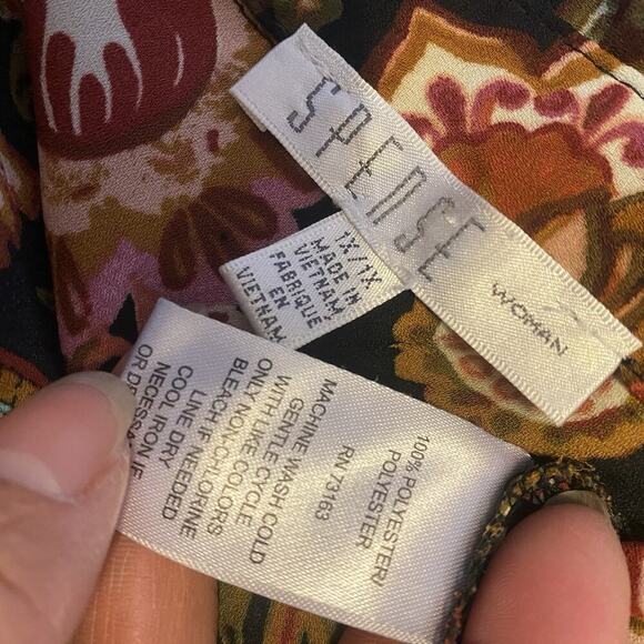 Spense Women Button Up Shirt 1X Black Brown Paisley Hi Low Coastal Sheer Long Sl - Picture 4 of 9